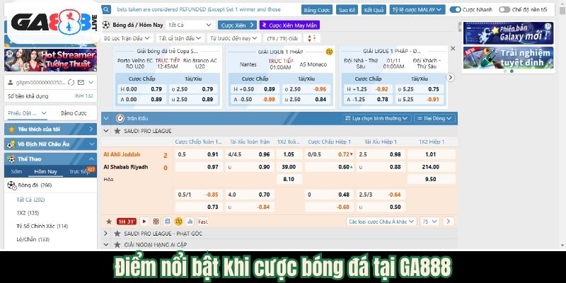 Điểm nổi bật khi Cược Bóng Đá tại GA888