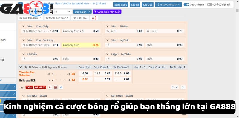 Kinh nghiệm cá cược bóng rổ giúp bạn thắng lớn tại GA888