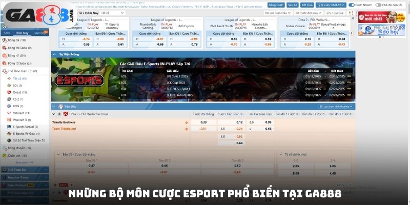 Những bộ môn cược Esport phổ biến tại GA888